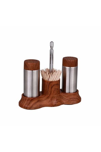 Atom Wooden Pls Flat Stand Salt Shaker Set