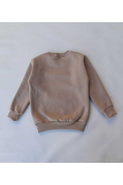 THEWERT Hanorac gros tricotat de bază bej pentru copii unisex cu fleece în interior
