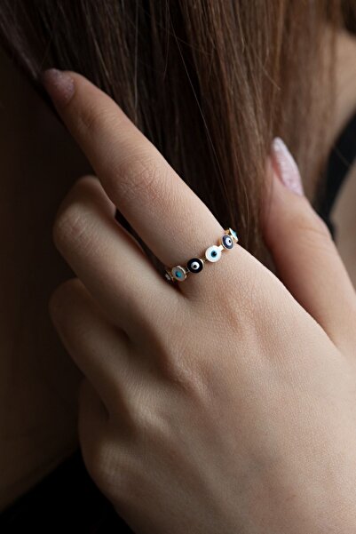 Cenova Jewelry 14 Ayar Altın Göz Tasarımlı Nazar Boncuklu Eklem Yüzüğü