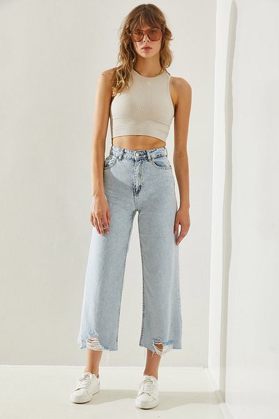 Bianco Lucci Knöchellange Hose in Snow Washed-Optik für Damen -60251176