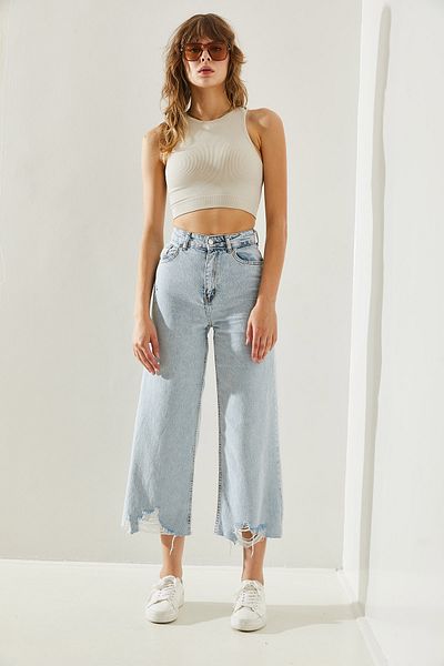 Bianco Lucci Knöchellange Hose in Snow Washed-Optik für Damen -60251176