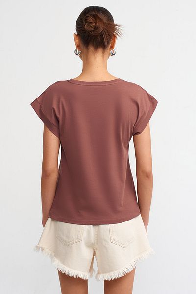 Dilvin 3504 Tricou căptușit cu gât crew-maro