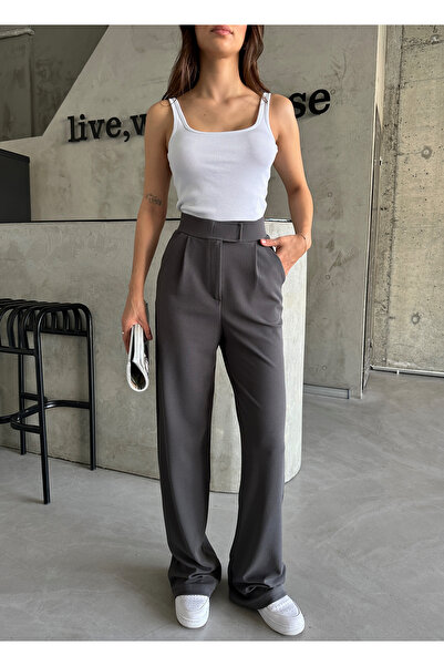 Laluvia Parla Women's Lycra Velcro Closure Anthracite Palazzo Pants