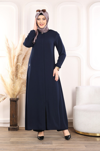 Tuğralı G Broş Klasik Yazlık Krep Lacivert Ferace