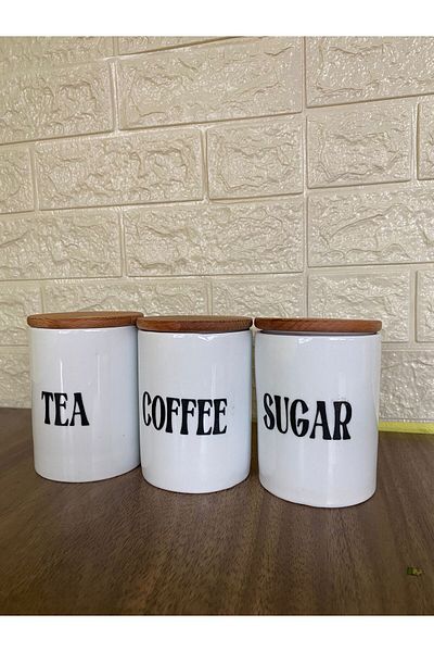 devigo 800ml Capacity 3-Piece Bamboo Tea/Coffee/Sugar Jar Set
