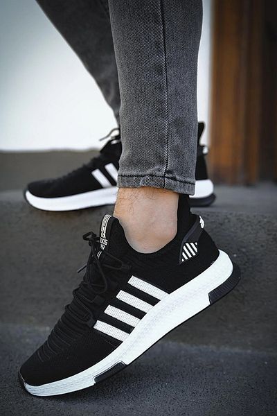 MORENİCA Black and White Knitwear Sneaker – Summer Unisex Sports Shoes, Soft Sole, Size 36-44