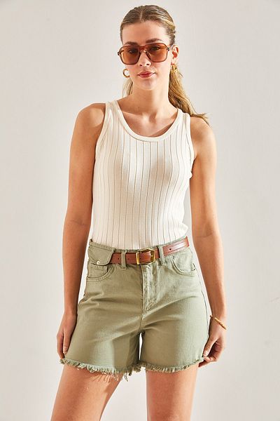 Bianco Lucci Women's Gabardine Canvas Denim Shorts - Belted