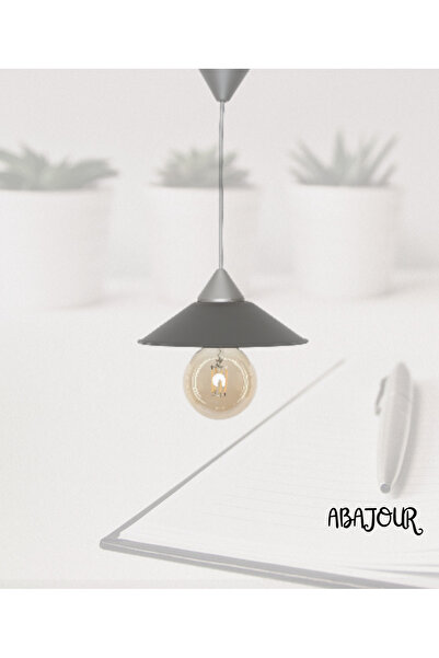 ABAJOUR Tekli Rustik Tasarım Şapkalı Avize SİYAH-GRİ