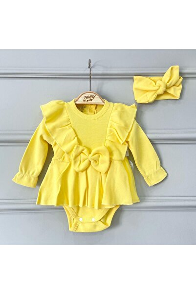 Pony Baby Fiyonk Detaylı Romper Elbise Sarı