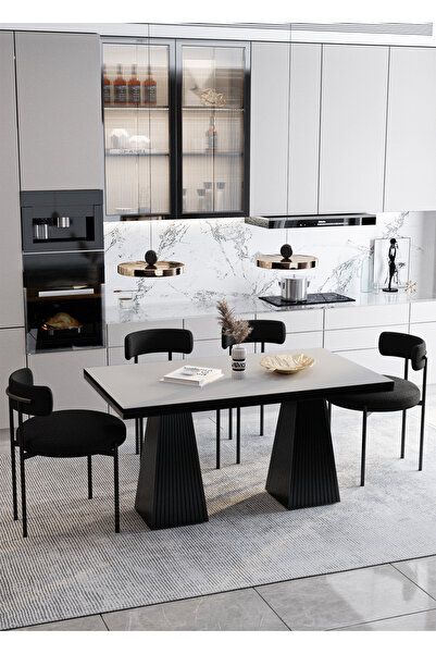 AVVİO Frame Lake Mdf Ayak Teddy Sandalye 80x140 Yemek Masası Mutfak Masası 4 ...