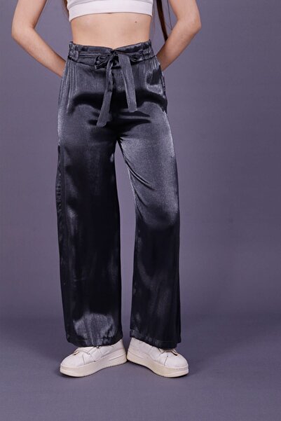 Ded COLLECTION Women's Shiny Satin Wide Leg Trousers