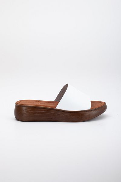 SANDALİ WOMEN'S GENUINE LEATHER VAKETA WHITE PADDED SOLE POLY SHOES SANDALS