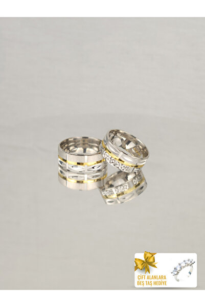 Twem Silver Gümüş Çizgiler Renkli Zarif Ahenk 925 Ayar Gümüş Alyans Yüzük (TEK YÜZÜK FİYATIDIR)