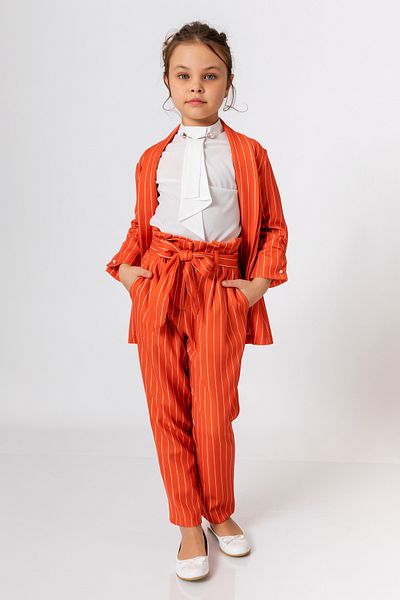 incity Girl's Open Front Striped 3/4 Sleeve Blazer