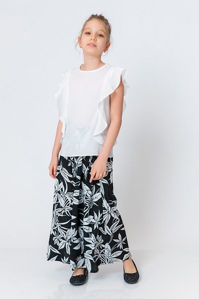 incity Girl's Black Flower Patterned Wide Leg Trousers