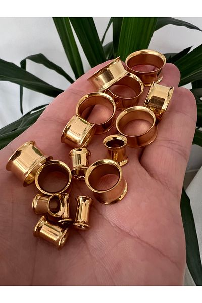 Karınca Piercing Gold Color Stainless Piercing - Surgical Steel Tunnel, One Piece Gold Ear Flesh Tunnel