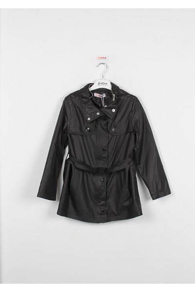 incity Girl's Black Belt Detailed Raincoat