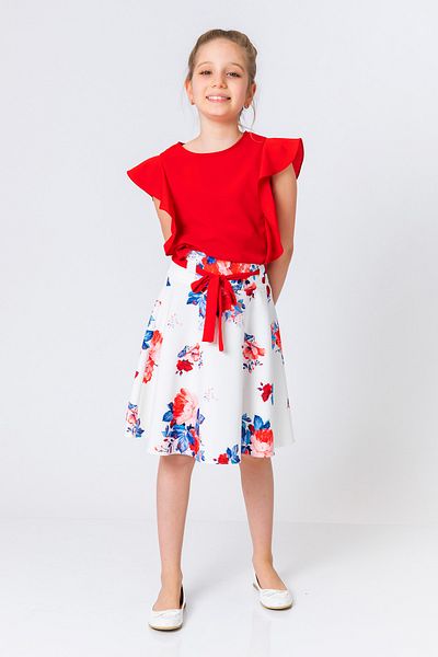 incity Girl's Belted Floral Patterned Skirt