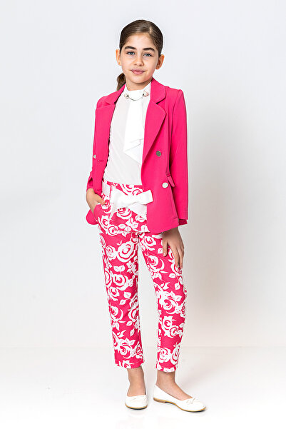 incity Girl's Ribbon Belted Floral Straight Leg Trousers