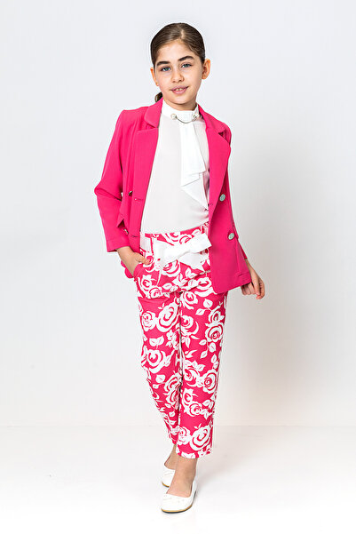 incity Girl's Ribbon Belted Floral Straight Leg Trousers