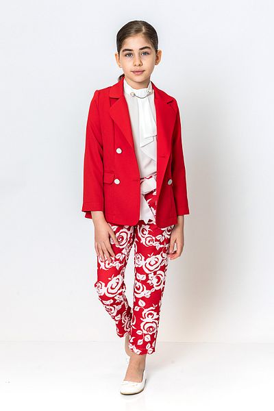 incity Girl's Ribbon Belted Floral Straight Leg Trousers