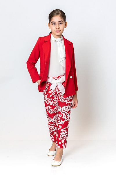 incity Girl's Ribbon Belted Floral Straight Leg Trousers