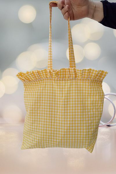 Emtory Home Geanta de plaja Gingham galbena - Geanta multifunctionala din in 35x35