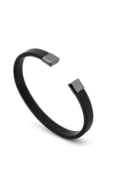Chavin Braid Black Cuff Design Steel Men's Bracelet Eh04sy