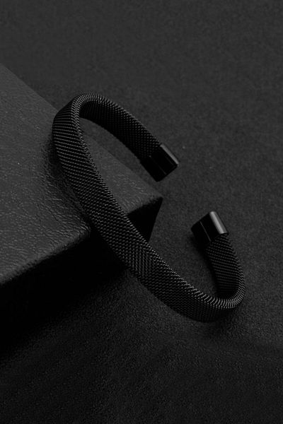 Chavin Braid Black Cuff Design Steel Men's Bracelet Eh04sy