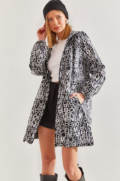 Bianco Lucci Oversize dámská pláštěnka – s kapucí, fóliovaný potisk60211032