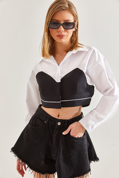 Bianco Lucci Women's Crop Shirt - Garnished Design60211033