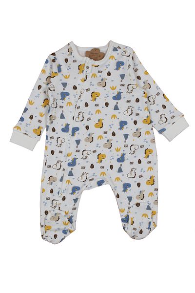 Melekpare Dinosaur Patterned Baby Girl and Boy Romper - Long Sleeve, Double Zipper, 100% Cotton, Oeko Tex Certificate