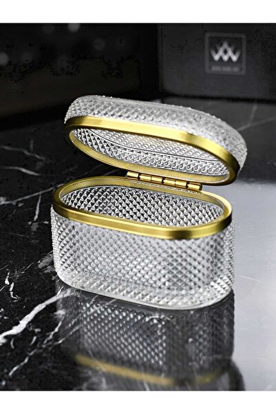 İnova Home Decor Gold Detaylı Cam Kapaklı Buğulu Desen Lüks Takı Mücevher Kutusu