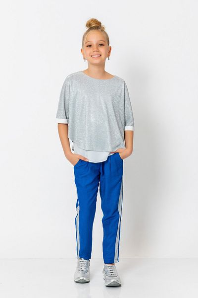 incity Girl's Elastic Waist Glitter Striped Straight Leg Trousers