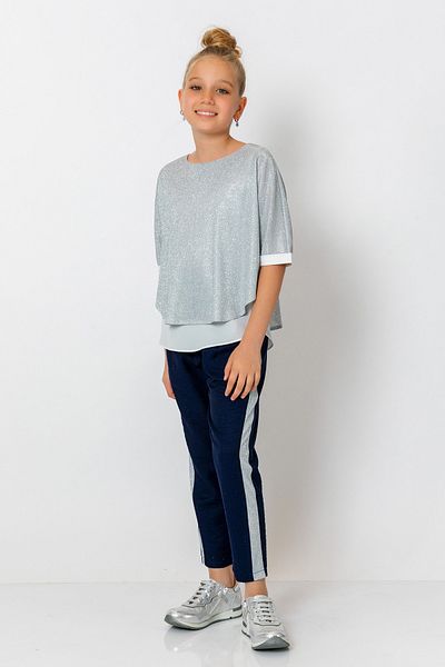 incity Girl's Elastic Waist Glitter Striped Straight Leg Trousers