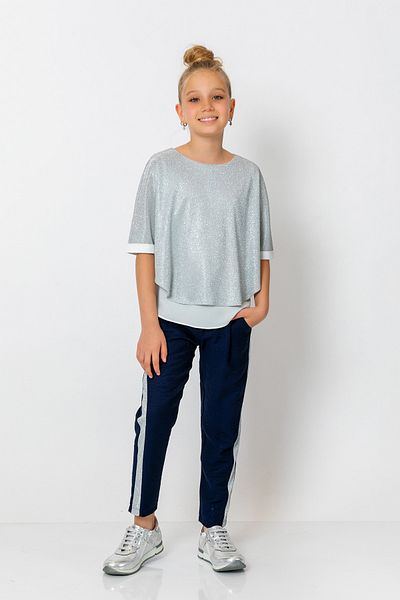 incity Girl's Elastic Waist Glitter Striped Straight Leg Trousers