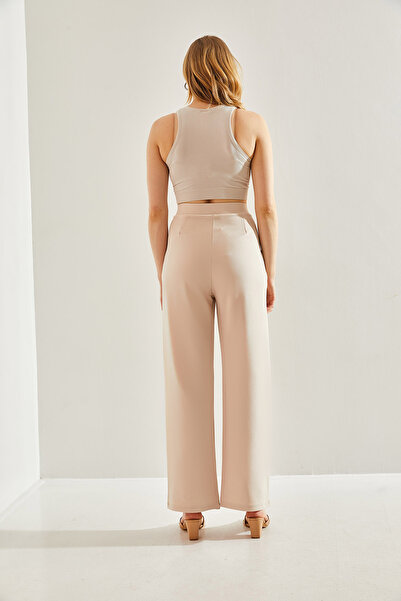 Bianco Lucci Kadın Çift Pileli Örme Palazzo Pantolon 60221011