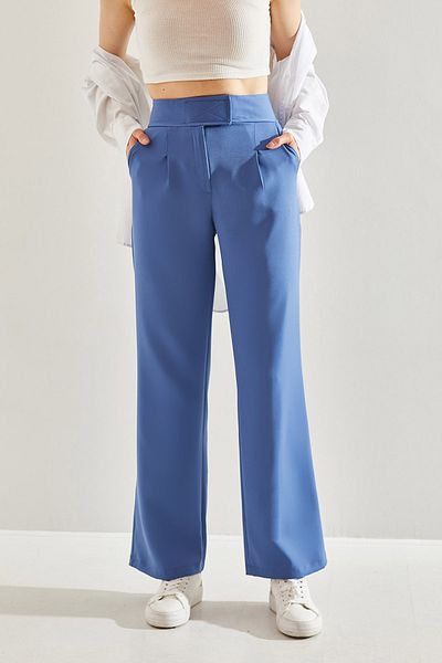 Bianco Lucci Pantaloni de damă Palazzo cu talie înaltă cu velcro - țesătură dublă 60221010