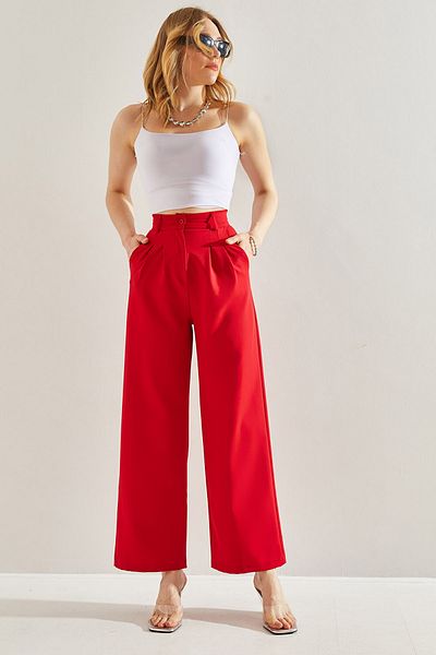 Bianco Lucci High Waist and Double Grass Women's Trousers - Double Fabric60221006