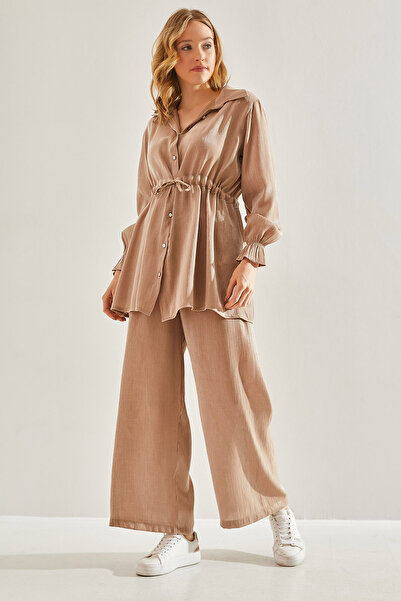 Bianco Lucci بدلة نسائية مزدوجة لامعة - خصر مطاطي، مودست60211022