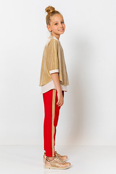 incity Girl's Elastic Waist Glitter Striped Straight Leg Trousers