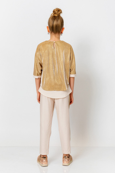 incity Girl's Elastic Waist Glitter Striped Straight Leg Trousers