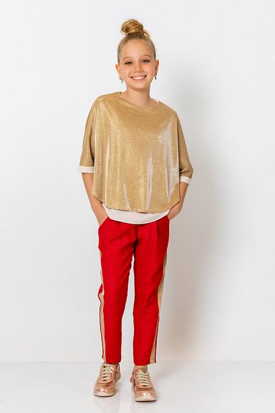 incity Girl's Elastic Waist Glitter Striped Straight Leg Trousers