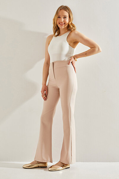 Bianco Lucci High Waist Women's Trousers - Spanish Leg, Double Fabric60221008