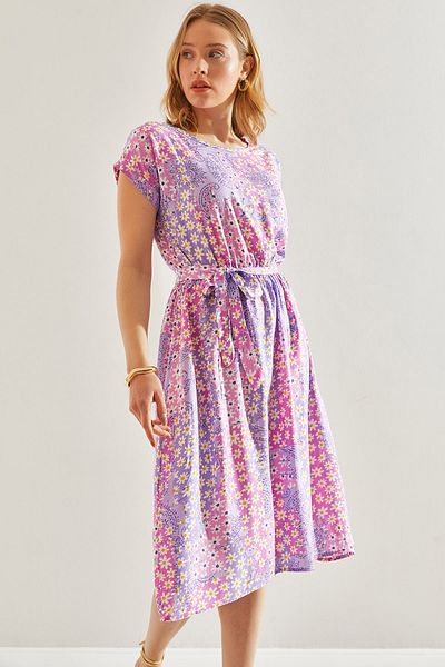 Bianco Lucci Viscose Patterned Belted Women's Dress -60221003