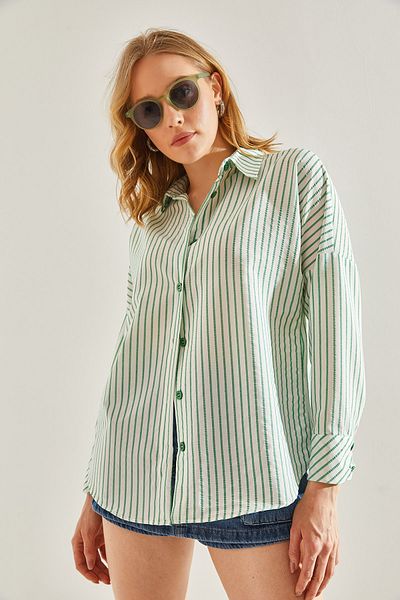 Bianco Lucci Striped Seersucker Women's Shirt -60221017