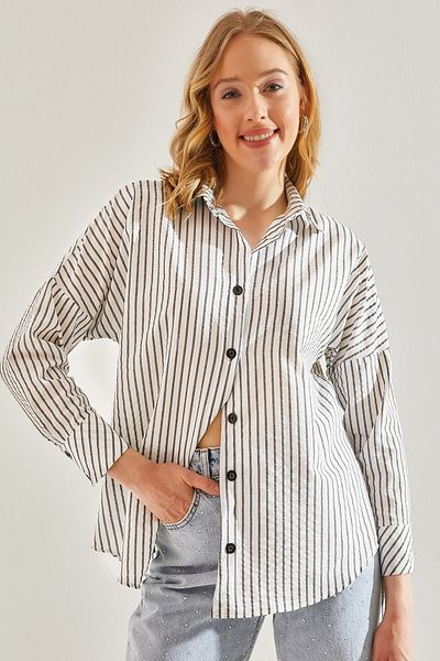 Bianco Lucci Striped Seersucker Women's Shirt -60221017