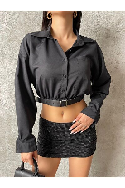 Gönen Passage Терикотон плат - дамски къс топ, детайл с колан отпред, младежк...