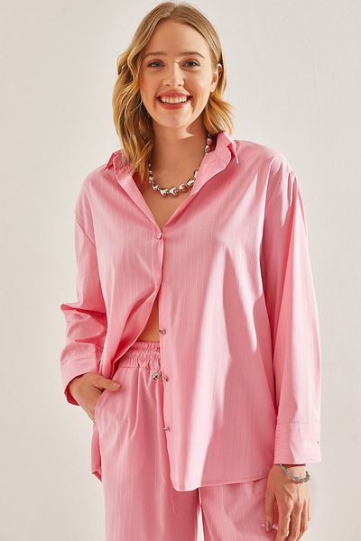 Bianco Lucci Glänzend gestreiftes Damen-Popeline-Hemd -60221022