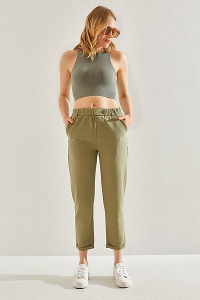 Bianco Lucci Gabardine Trousers - Women's, Piece Detail, Elastic Waist60221014